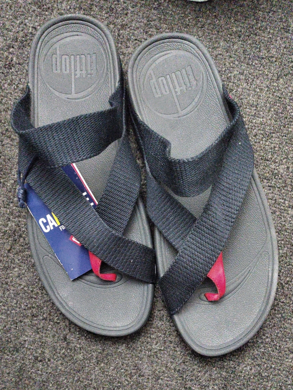 Fitflop Men’s Black Sandals with Red Toe Accent